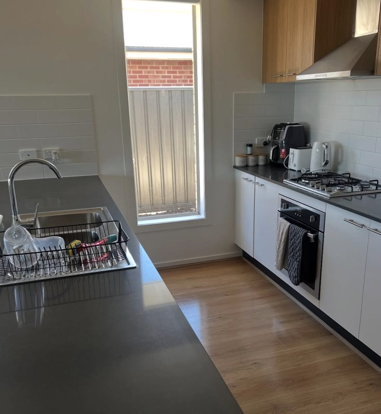 Kitchen worktops, sink and hob after a clean